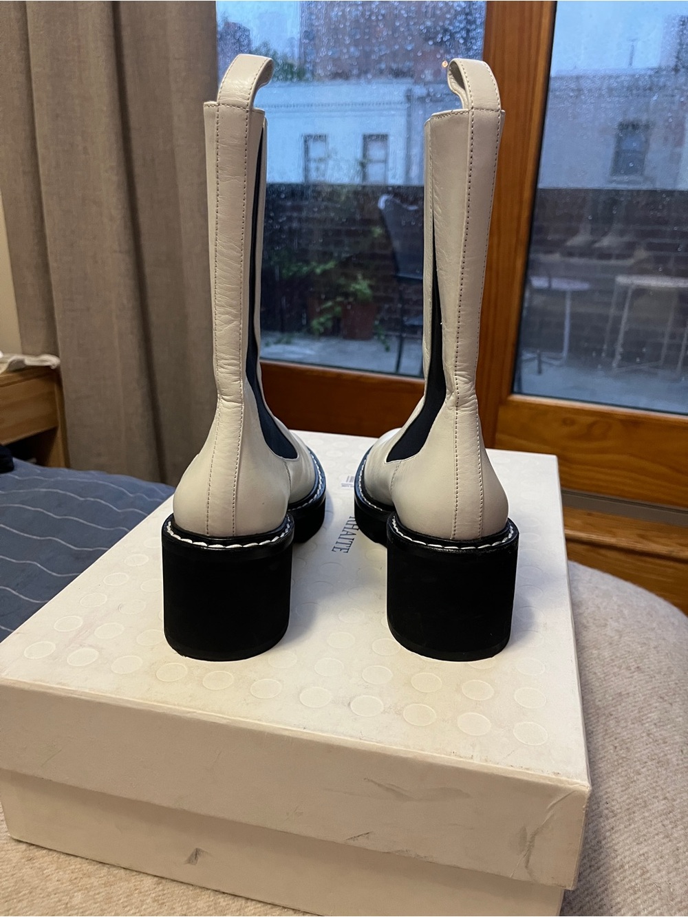 KHAITE White Leather Chelsea Heeled Boots with Black Panels - Picture 7 of 9